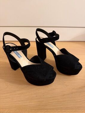 Prada Black Suede Platform Block Heel Sandals